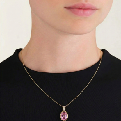 Kristal Pembe Taşlı Kolye