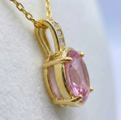 Kristal Pembe Taşlı Kolye