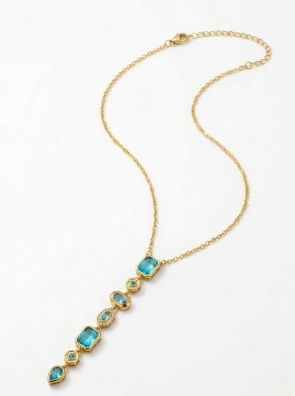 Mavi Taşlı Şelale Kolye