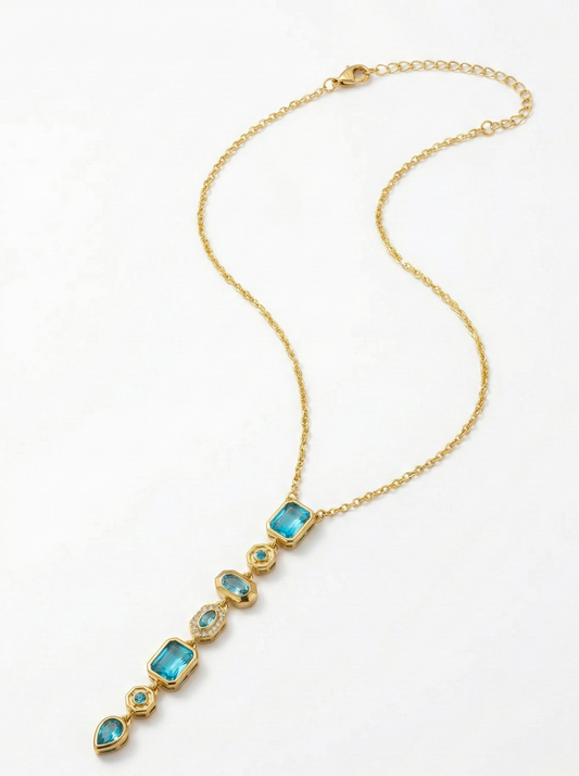 Mavi Taşlı Şelale Kolye